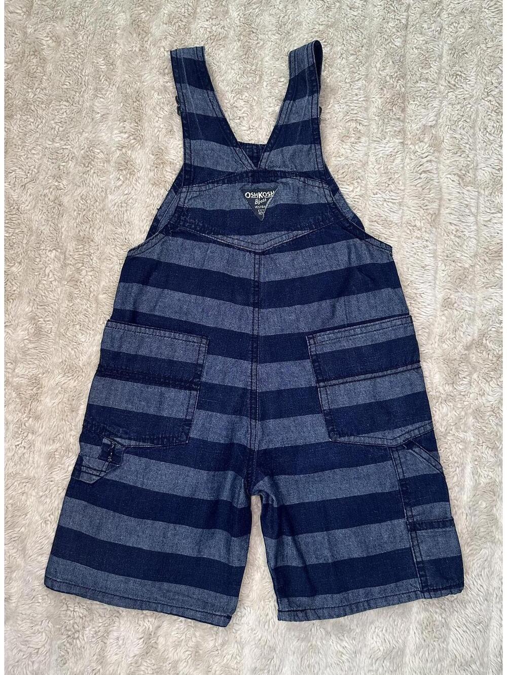 OshKosh B'gosh cotton overalls 4T navy/chambray striped classic vintage-inspired - Picture 6 of 10
